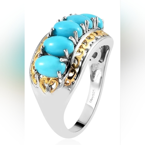 Sleeping Beauty Turquoise Ring in Vermeil YG and Platinum Over Sterling Silver - Picture 7 of 9